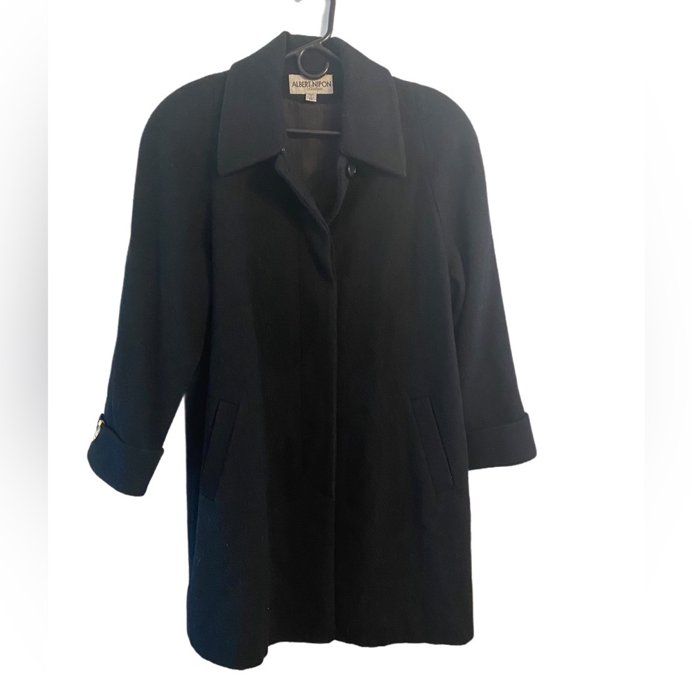 Vintage Albert Nipon Elegant Black Wool Trench Coat